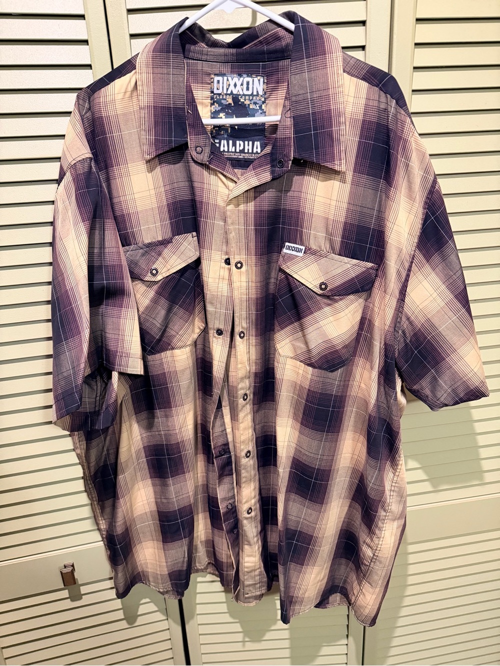Dixxon Alpha 4XLMen's Plaid Short-Sleeve Shirt - Beige and brown